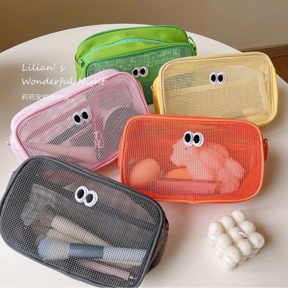 Googly eyes mesh zipper bag / cosmetic bag / beach tote accessories bag.